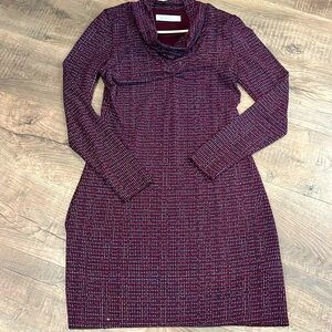 Carve Designs dark purple sweater knit DRESS slouchy cowl neck blue geometric M